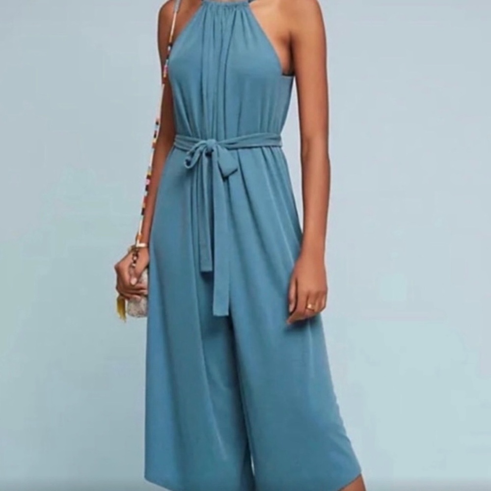 Anthropologie HD in Paris Jacenta Ribbed Wide-Leg Jumpsuit Green Blue, Size L